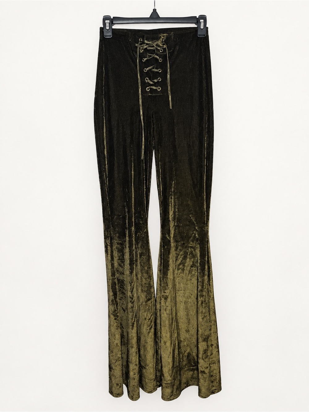 Show Me Your Mumu Golden Glam Metallic Velvet Lace-Up Bell Bottoms Size Small